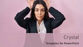  Presentation with pink business - Presentation theme consisting of young-brunette-woman-wearing-business background and a soft green colored foreground