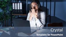  Presentation with secret agent - PPT layouts having young-brunette-woman-wearing-call background and a ocean colored foreground