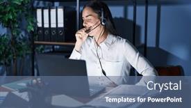  Presentation with late - PPT theme featuring young-brunette-woman-wearing-call background and a ocean colored foreground