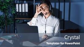  Presentation with late - Presentation design enhanced with young-brunette-woman-wearing-call background and a ocean colored foreground