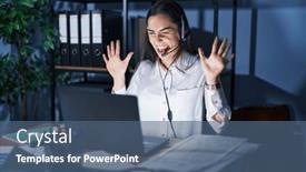  Presentation with late - Slide set consisting of young-brunette-woman-wearing-call background and a ocean colored foreground