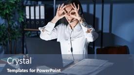  Presentation with late - Presentation design featuring young-brunette-woman-wearing-call background and a ocean colored foreground