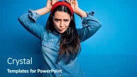  Presentation with denim - PPT theme enhanced with young-brunette-woman-wearing-casual background and a ocean colored foreground