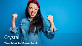  Presentation with winner - Presentation theme having young-brunette-woman-wearing-casual background and a ocean colored foreground