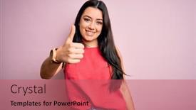  Presentation with success - Slides consisting of young-brunette-woman-wearing-casual background and a coral colored foreground