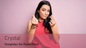  Presentation with business pink - Beautiful slide set featuring young-brunette-woman-wearing-casual backdrop and a coral colored foreground