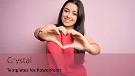  Presentation with heart love - Amazing theme having young-brunette-woman-wearing-casual backdrop and a coral colored foreground