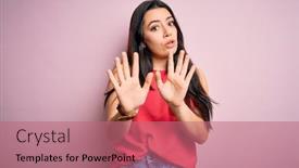  Presentation with forbidden - Presentation design featuring young-brunette-woman-wearing-casual background and a coral colored foreground