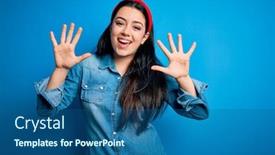  Presentation with denim - Cool new slide set with young-brunette-woman-wearing-casual backdrop and a ocean colored foreground