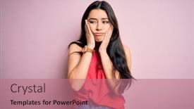  Presentation with sadness - Presentation consisting of young-brunette-woman-wearing-casual background and a coral colored foreground