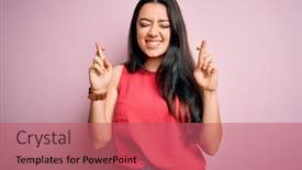  Presentation with hope - PPT theme having young-brunette-woman-wearing-casual background and a coral colored foreground
