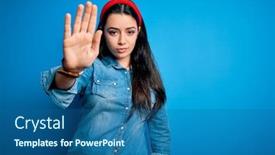  Presentation with sing - Colorful presentation enhanced with young-brunette-woman-wearing-casual backdrop and a ocean colored foreground