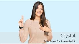  Presentation with chest - PPT theme featuring young-brunette-woman-wearing-casual background and a lemonade colored foreground