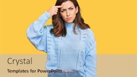  Presentation with acne woman - Cool new presentation theme with young-brunette-woman-wearing-casual backdrop and a light blue colored foreground