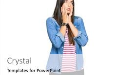  Presentation with sadness - PPT theme consisting of young-brunette-woman-wearing-casual background and a white colored foreground