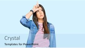  Presentation with casual young people - Beautiful PPT layouts featuring young-brunette-woman-wearing-casual backdrop and a light blue colored foreground