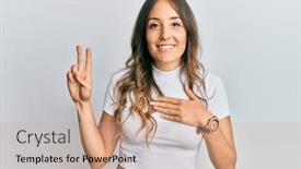  Presentation with chest - Colorful presentation theme enhanced with young-brunette-woman-wearing-casual backdrop and a coral colored foreground