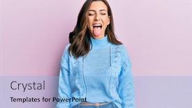  Presentation with emotion - Presentation enhanced with young-brunette-woman-wearing-casual background and a light blue colored foreground