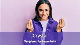  Presentation with business casual - PPT theme enhanced with young-brunette-woman-wearing-casual background and a violet colored foreground