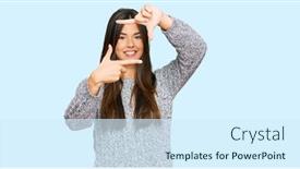  Presentation with creativity - Presentation design consisting of young-brunette-woman-wearing-casual background and a cool aqua colored foreground