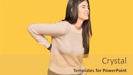  Presentation with backache - Presentation theme consisting of young-brunette-woman-wearing-casual background and a yellow colored foreground