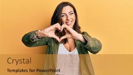  Presentation with love heart - Beautiful slide set featuring young-brunette-woman-wearing-casual backdrop and a gold colored foreground