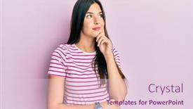  Presentation with question - Theme having young-brunette-woman-wearing-casual background and a lemonade colored foreground