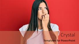  Presentation with tshirt - PPT layouts having young-brunette-woman-wearing-casual background and a red colored foreground