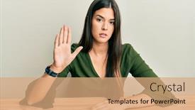  Presentation with sing - Slide set with young-brunette-woman-wearing-casual background and a coral colored foreground