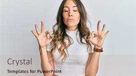  Presentation with meditation - Cool new presentation theme with young-brunette-woman-wearing-casual backdrop and a coral colored foreground