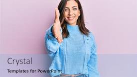  Presentation with business pink - Slides with young-brunette-woman-wearing-casual background and a light blue colored foreground