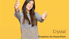  Presentation with hug - Beautiful theme featuring young-brunette-woman-wearing-casual backdrop and a yellow colored foreground