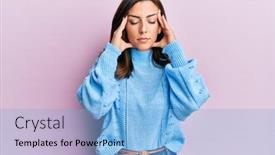  Presentation with migraine - PPT theme enhanced with young-brunette-woman-wearing-casual background and a light blue colored foreground