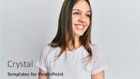  Presentation with confident - Presentation theme consisting of young-brunette-woman-wearing-casual background and a light gray colored foreground