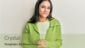  Presentation with optimistic - Cool new PPT theme with young-brunette-woman-wearing-casual backdrop and a yellow colored foreground