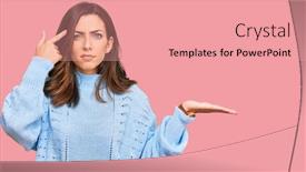  Presentation with think - Cool new presentation theme with young-brunette-woman-wearing-casual backdrop and a coral colored foreground