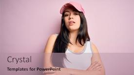  Presentation with pink simple - Colorful slide deck enhanced with young-brunette-woman-wearing-casual backdrop and a coral colored foreground