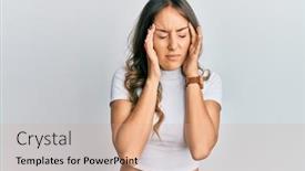  Presentation with migraine - Presentation theme with young-brunette-woman-wearing-casual background and a coral colored foreground