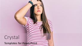  Presentation with casual young people - Presentation design enhanced with young-brunette-woman-wearing-casual background and a lemonade colored foreground