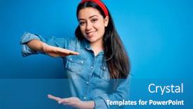  Presentation with denim - Audience pleasing theme consisting of young-brunette-woman-wearing-casual backdrop and a teal colored foreground
