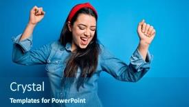  Presentation with blue music - Presentation theme featuring young-brunette-woman-wearing-casual background and a ocean colored foreground