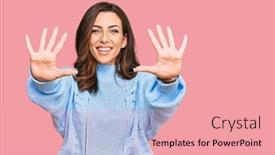  Presentation with number - Amazing PPT theme having young-brunette-woman-wearing-casual backdrop and a coral colored foreground