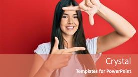 Presentation with casual young people - Audience pleasing presentation design consisting of young-brunette-woman-wearing-casual backdrop and a coral colored foreground