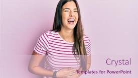  Presentation with woman body - Colorful presentation theme enhanced with young-brunette-woman-wearing-casual backdrop and a lemonade colored foreground