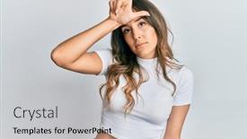  Presentation with casual young people - Colorful presentation design enhanced with young-brunette-woman-wearing-casual backdrop and a light gray colored foreground