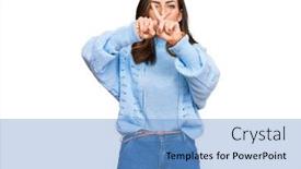  Presentation with negative - Beautiful slide deck featuring young-brunette-woman-wearing-casual backdrop and a teal colored foreground