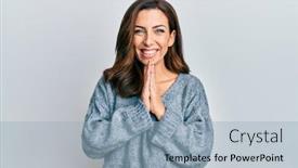  Presentation with praying hands - Audience pleasing presentation design consisting of young-brunette-woman-wearing-casual backdrop and a light blue colored foreground