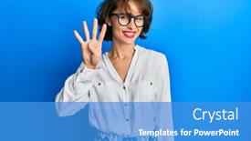  Presentation with fingers - Colorful presentation design enhanced with young-brunette-woman-wearing-casual backdrop and a teal colored foreground