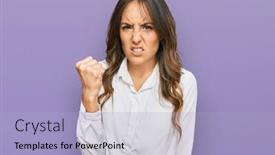  Presentation with anger - Colorful PPT theme enhanced with young-brunette-woman-wearing-casual backdrop and a light blue colored foreground