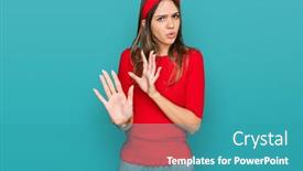  Presentation with forbidden - Cool new PPT theme with young-brunette-woman-wearing-casual backdrop and a teal colored foreground